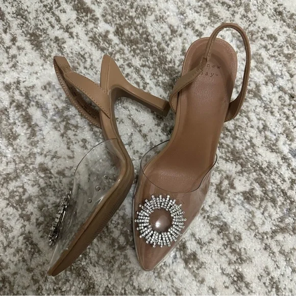 a new day Nude Clear Slingback Heels with Crystal Brooch - Picture 3 of 5